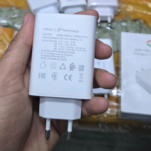 Vivo 80W FlashCharge Charger Adapter 100% Original with Cable