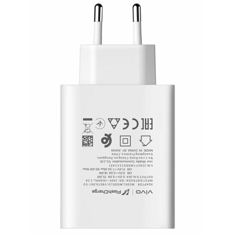 Vivo 80W FlashCharge Charger Adapter 100% Original with Cable