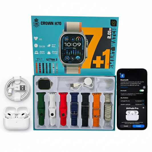 Japan Imported  airpods Pro & Crown H70 Ultra 2 Smartwatch Combo Deal