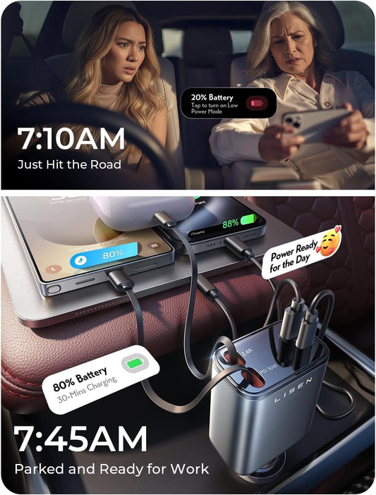 Retractable 120w Car Charger 4in1