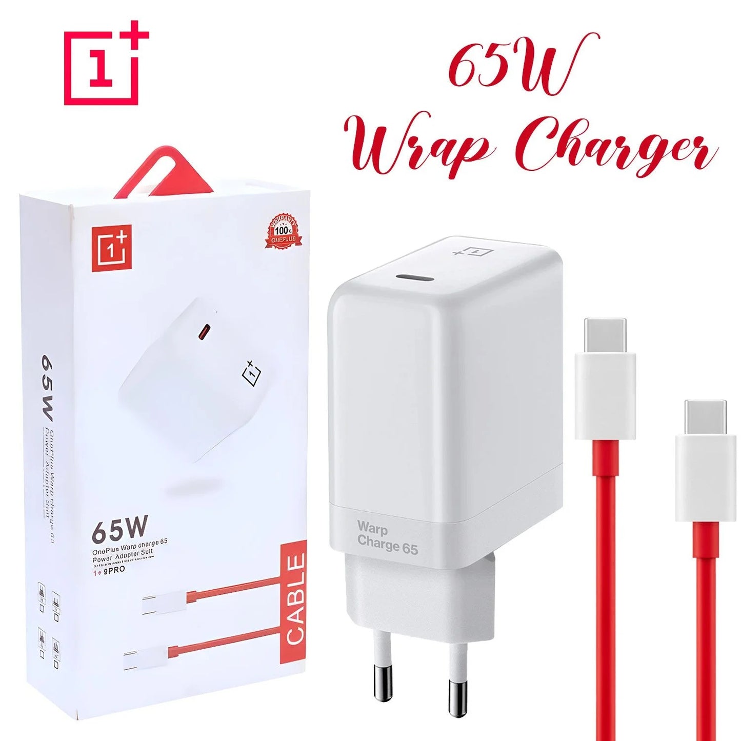 100% Original OnePlus Warp Charge 65W Power Adapter with Cable